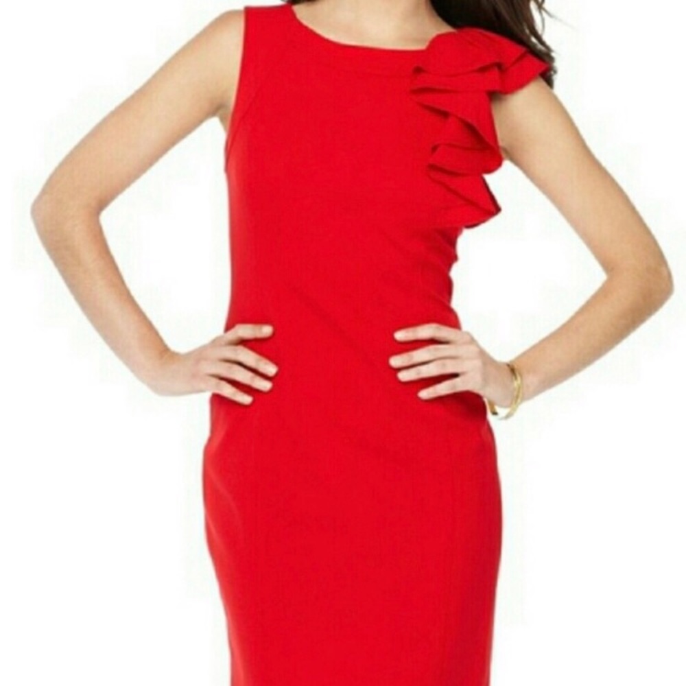 Red Calvin Klein Ruffle Dress